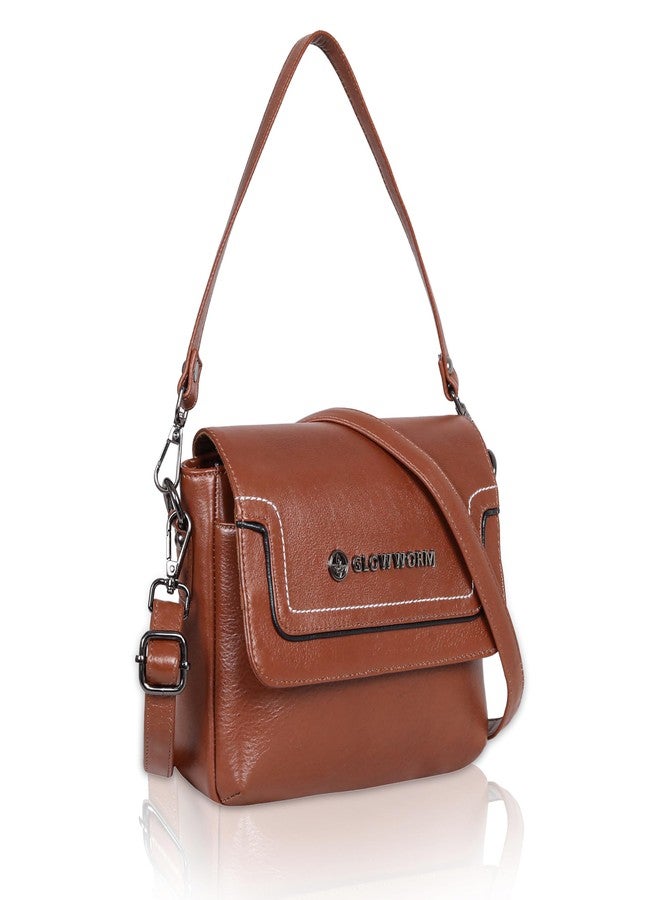 GLOWWORM Genuine Leather Sling Bag for Women || Stylish Shoulder Purse with Adjustable Strap - Compact Crossbody Handbag for Daily Use & Outings (Tan) - Image 3